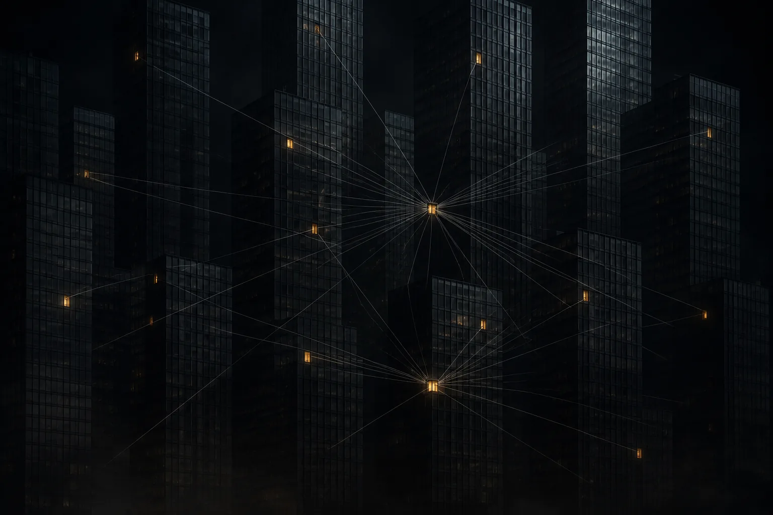 Identical dark towers chasing the same golden lights