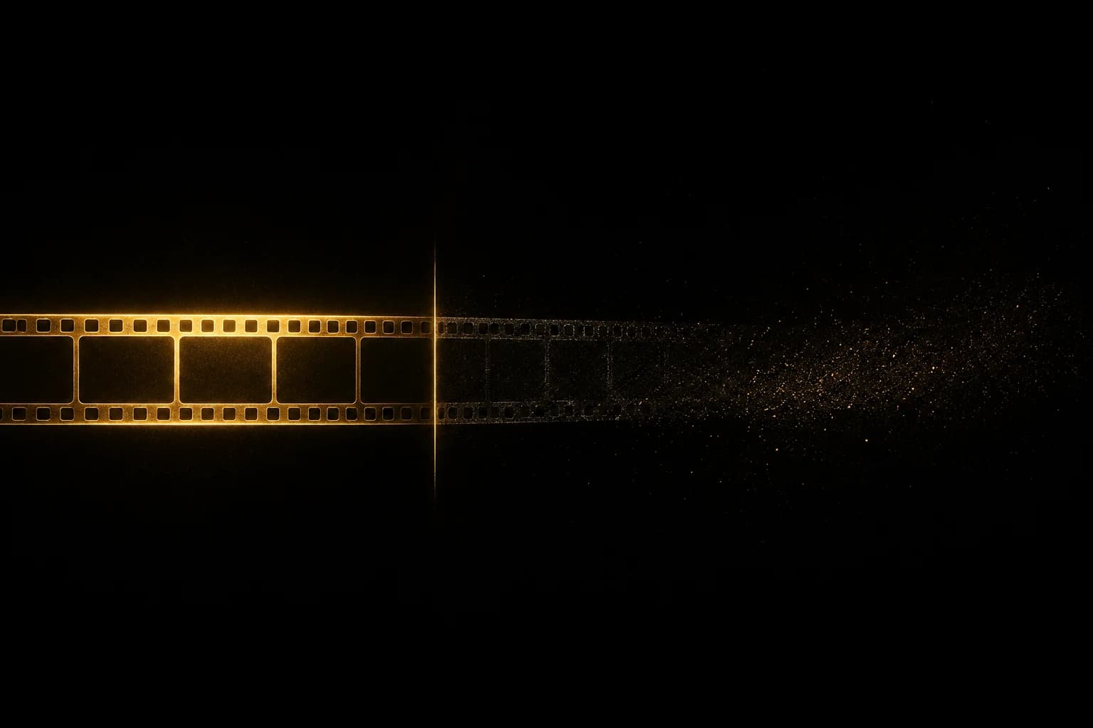 A golden film strip brilliant at its start then dissolving into dust